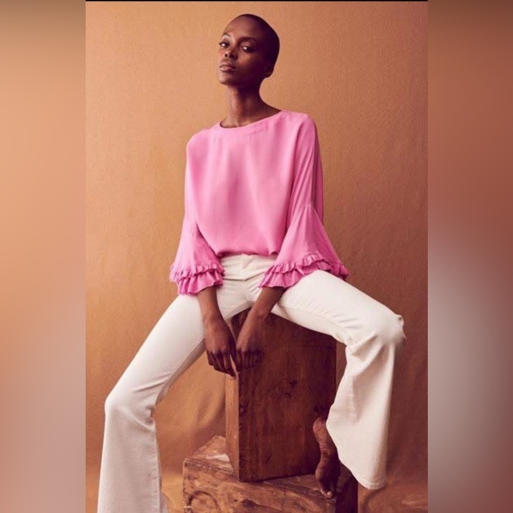 Kobi Halperin Luanne Silk Ruffle Bell Sleeve Blouse Pink Size S - Picture 10 of 11